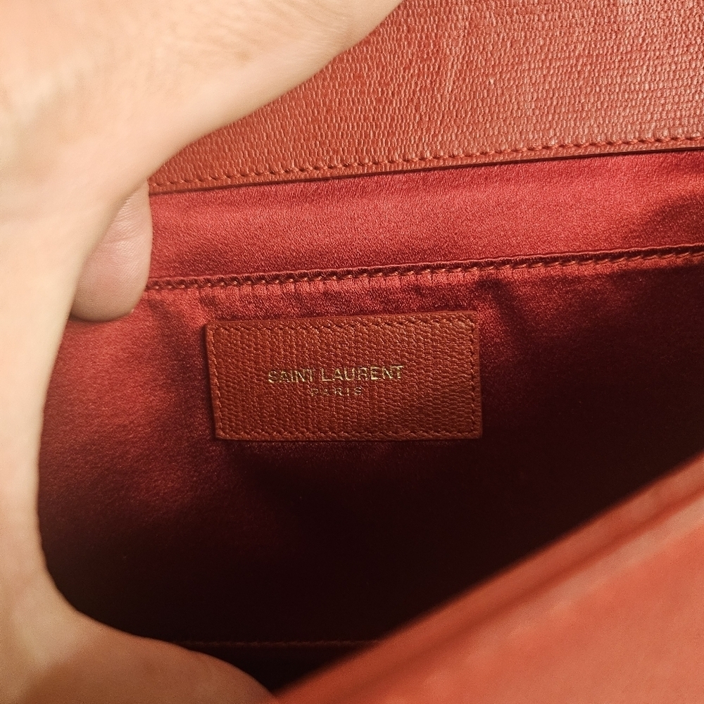 Saint Laurent Y Clutch in Red Pebbled Calfskin Leather with Gold Hardware - Picture 10 of 15